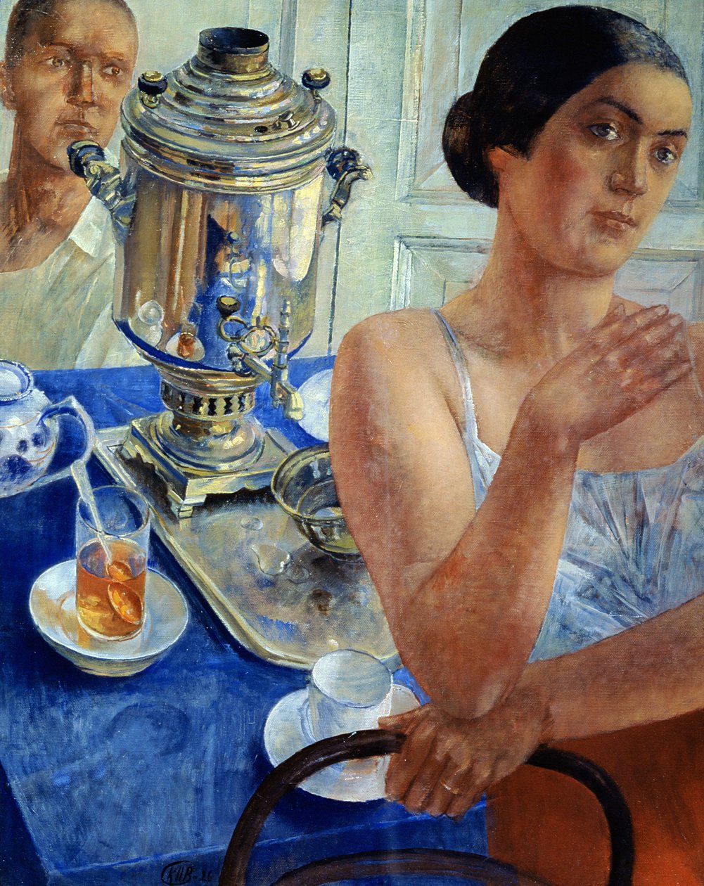 Bij de Samovar, 1926 door Kuzma Sergeevich Petrov Vodkin