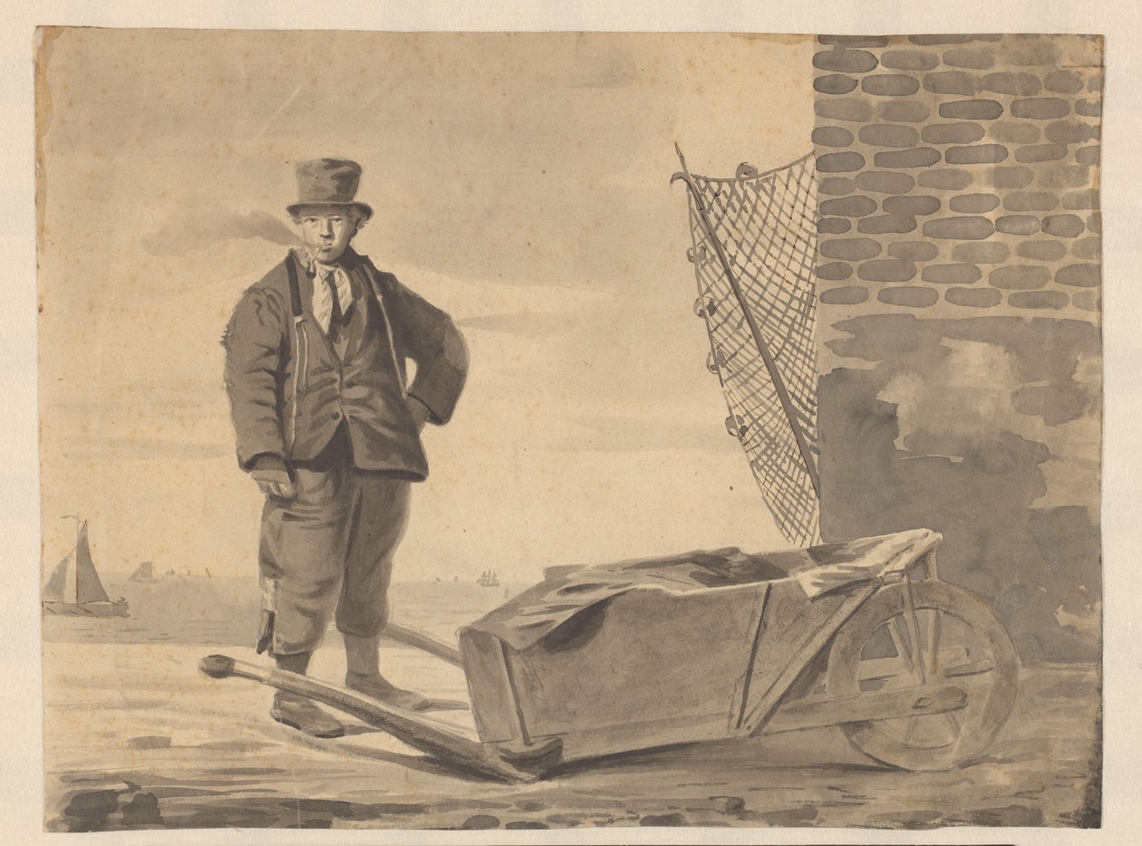Rokende visser met kruiwagen door L.F.H. Andrau