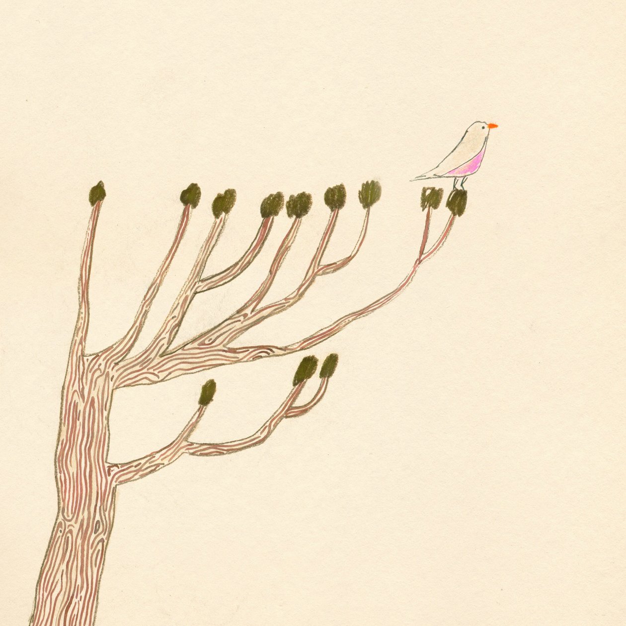 Vogel op een boom, 2023 (tekening) door Léa Le Pivert