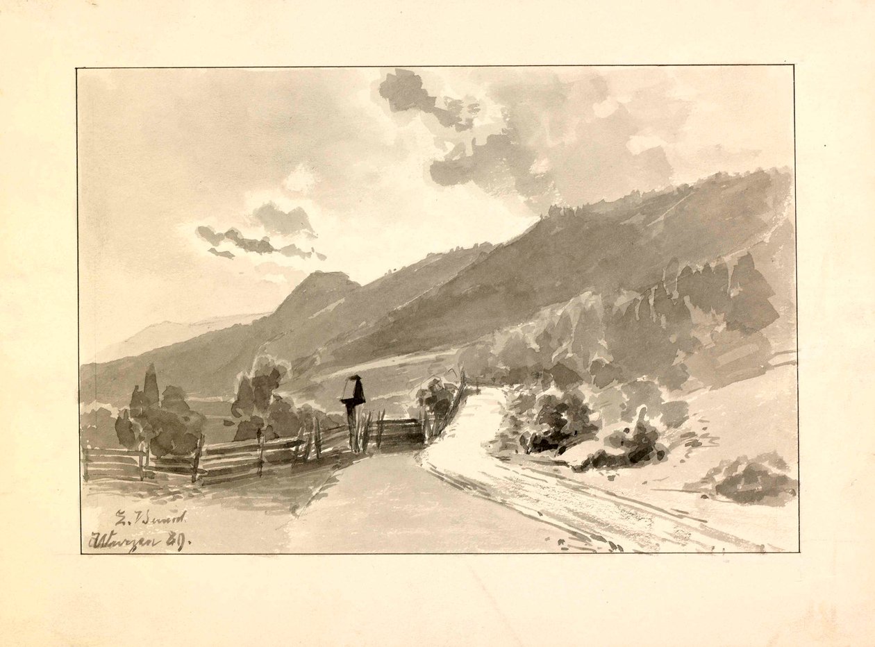 Landschap met Wegwijzer bij Podkoren door Ladislav Benesch