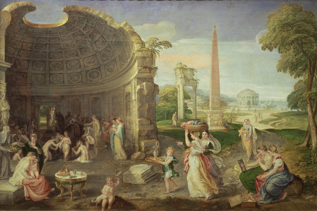 Landschap met klassieke ruïnes en badende vrouwen, c.1552-53 door Lambert Sustris