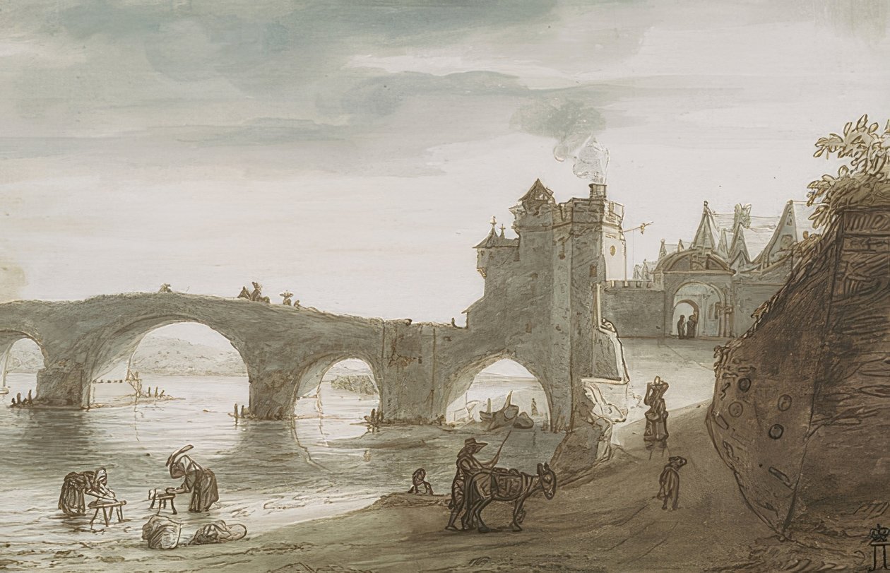 Brug over de Loire bij Amboise. 1640er door Lambert Doomer