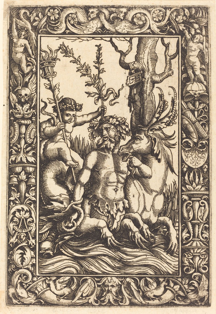 Mythologisch marien onderwerp door Lambert Hopfer after Nicoletto da Modena