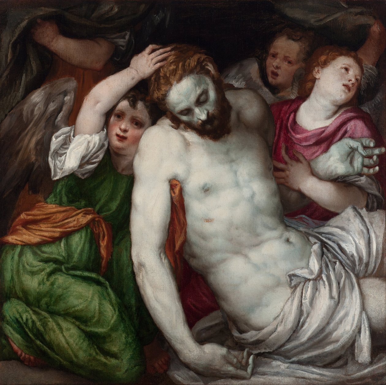 Pietà en engelen door Lambert Sustris
