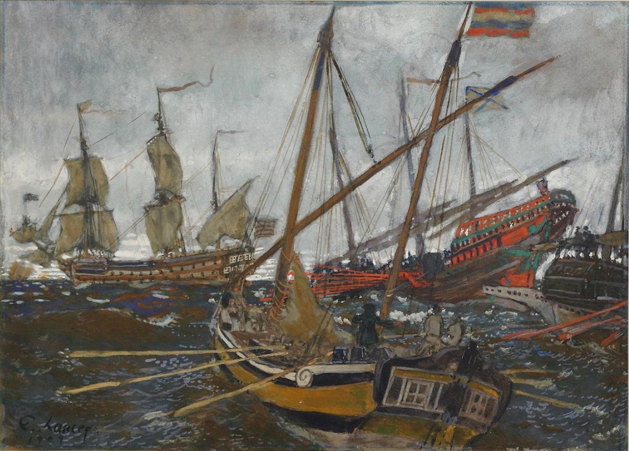 Schepen ten tijde van Peter I, 1909 door Lanceray