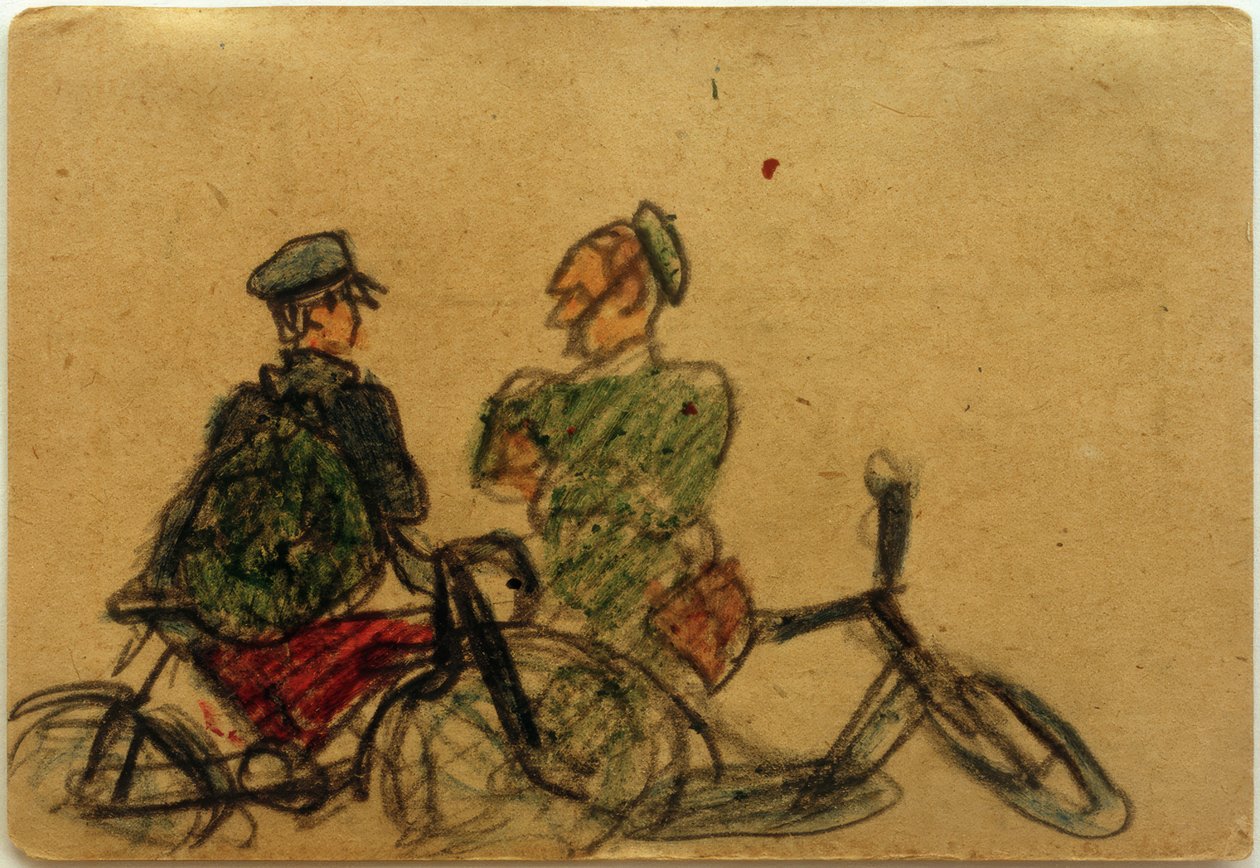 Zonder titel (fietsers in gesprek) door Laszlo Moholy Nagy