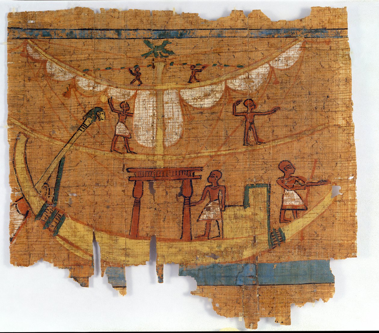 Inscheping op een rivier (papyrus) door Late Period Egyptian