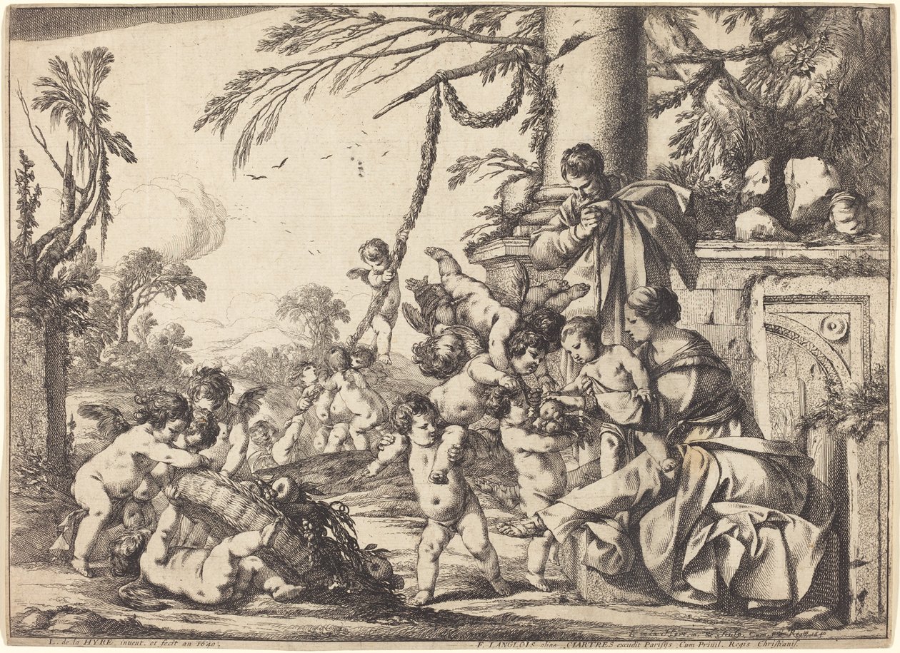 Heilige Familie met Putti door Laurent de la Hyre