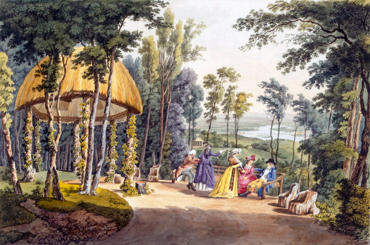 Uitzicht op Temple Reisenburg, Paleis van de Graaf van Cobenzl, 1790s door Laurenz Janscha