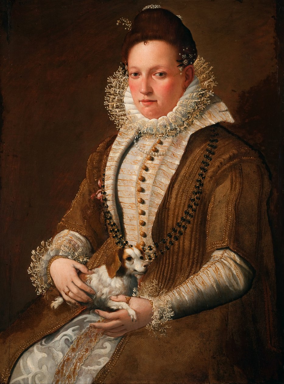 Portret van een dame met een hond door Lavinia Fontana