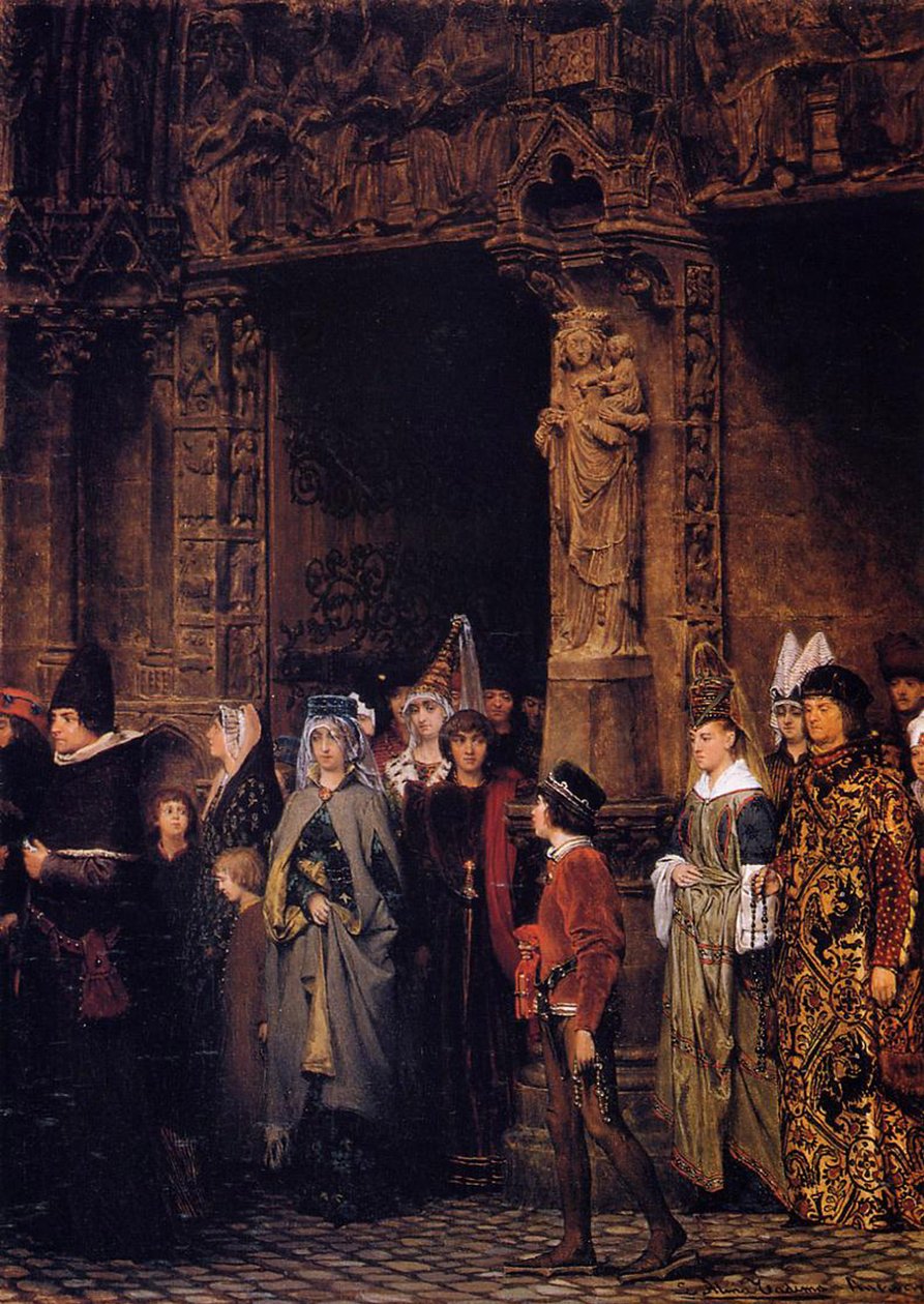 Vertrek uit de Kerk in de Vijftiende Eeuw, 1864 door Lawrence Alma Tadema
