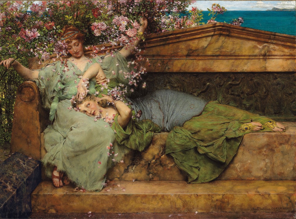 In een rozentuin door Lawrence Alma Tadema