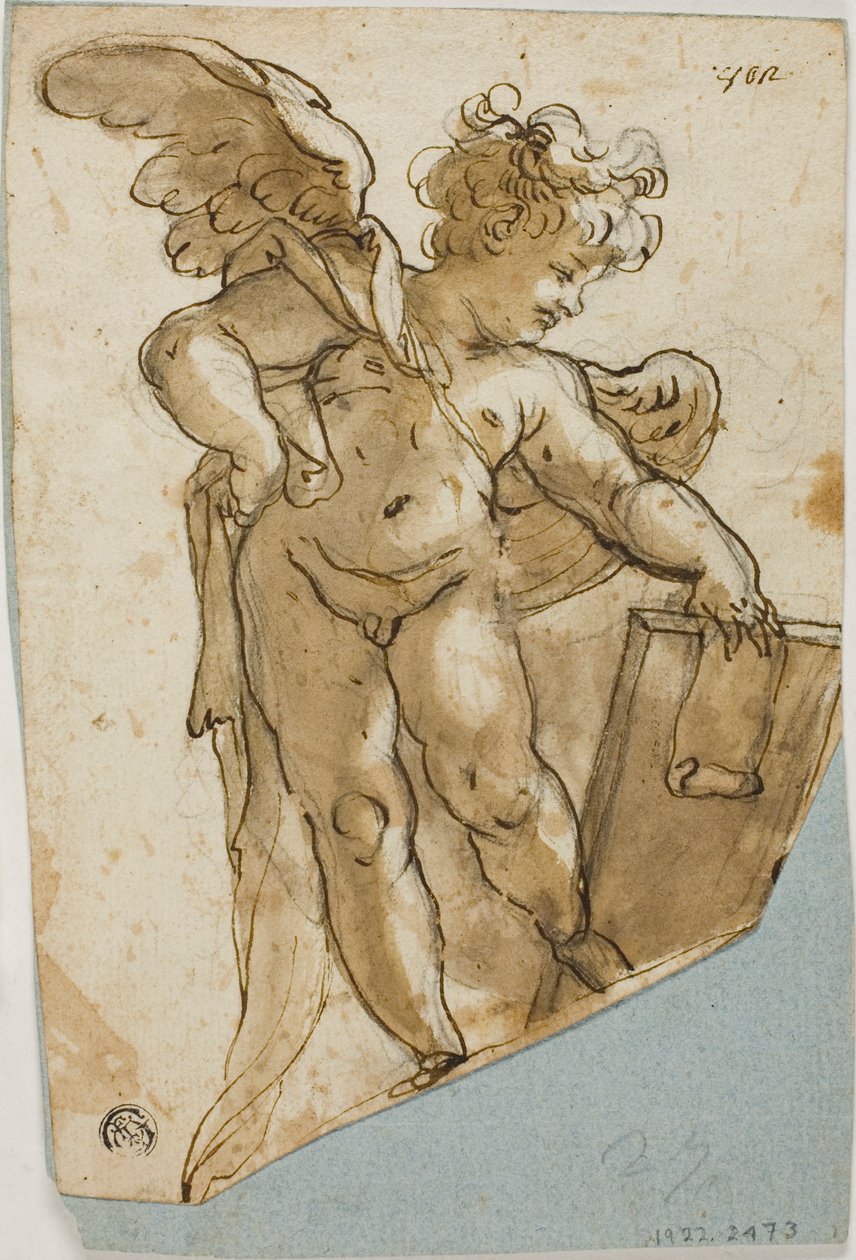 Staande putto met tablet door Lazzaro Tavarone