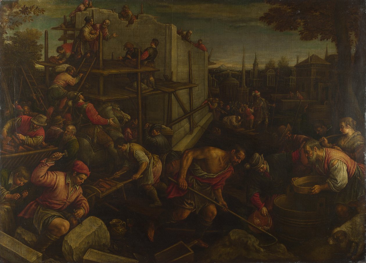 De toren van Babel, ca. 1600 door Leandro Bassano