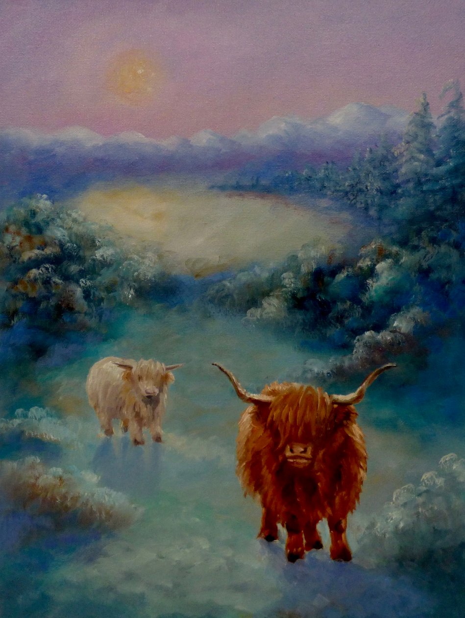 Hooglanders, 2024 (olieverf op doek) door Lee Campbell