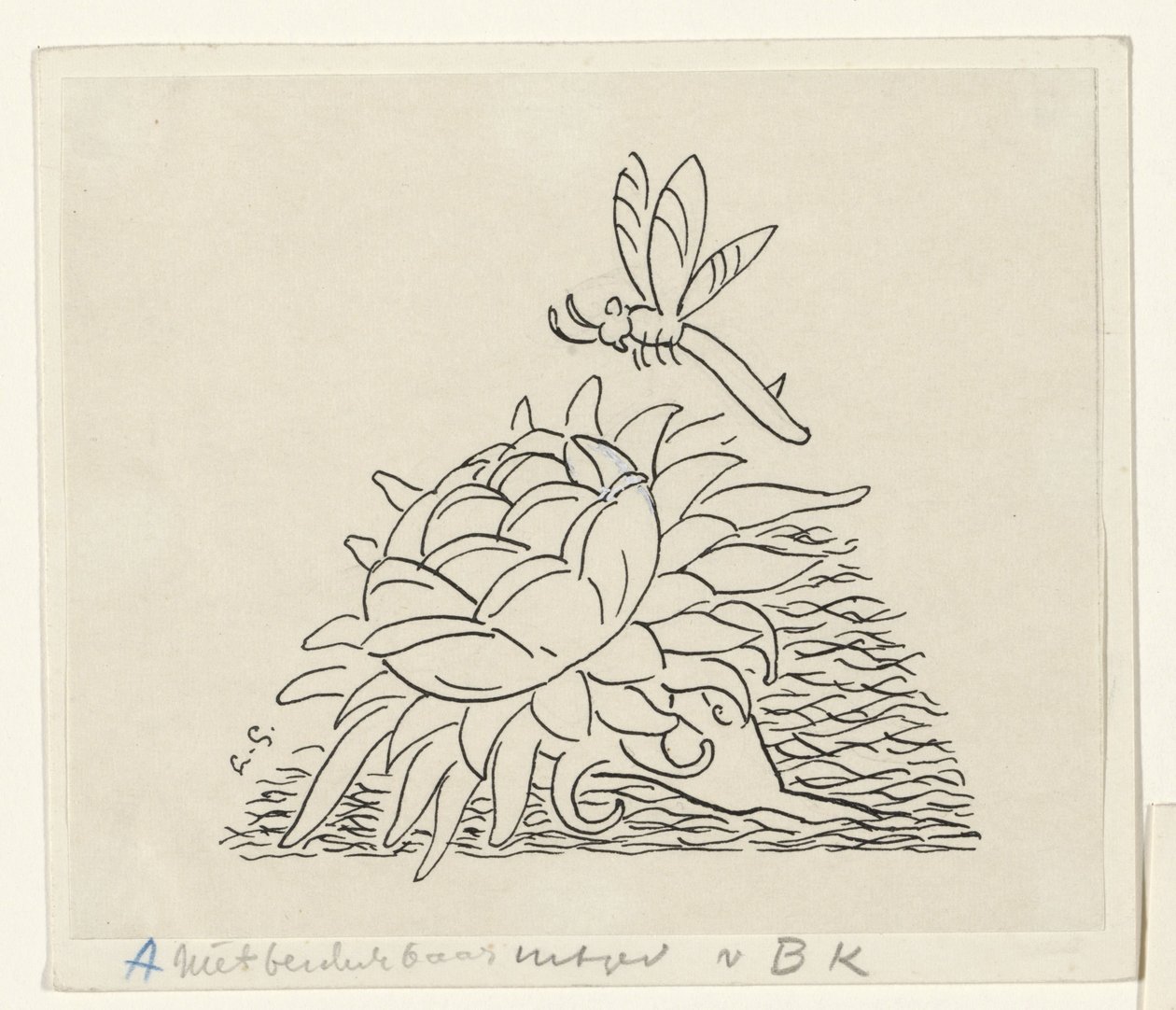 Bloem met een libelle door Leo Gestel (signed by artist)