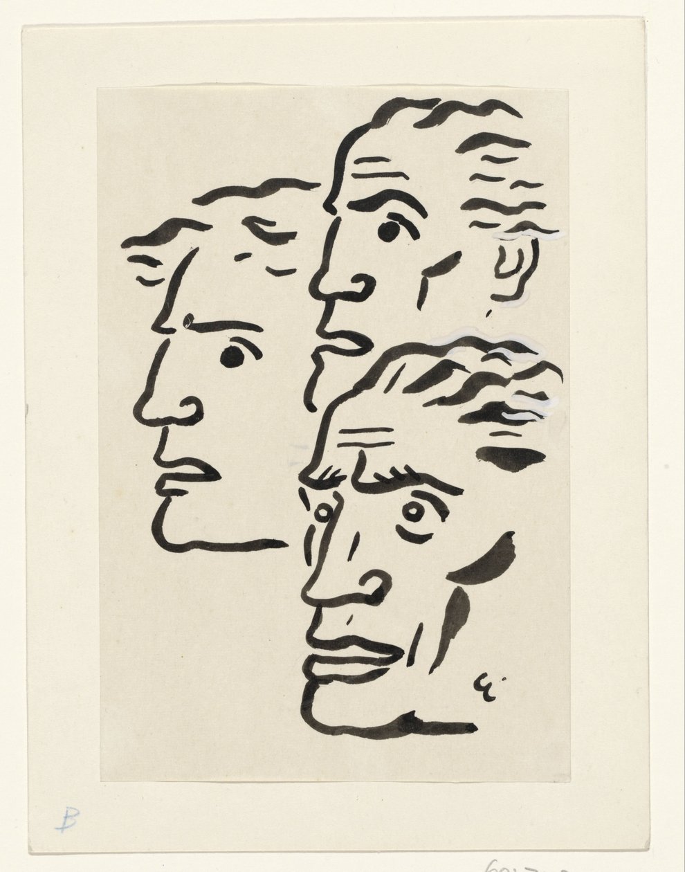Drie mannengezichten door Leo Gestel (signed by artist)