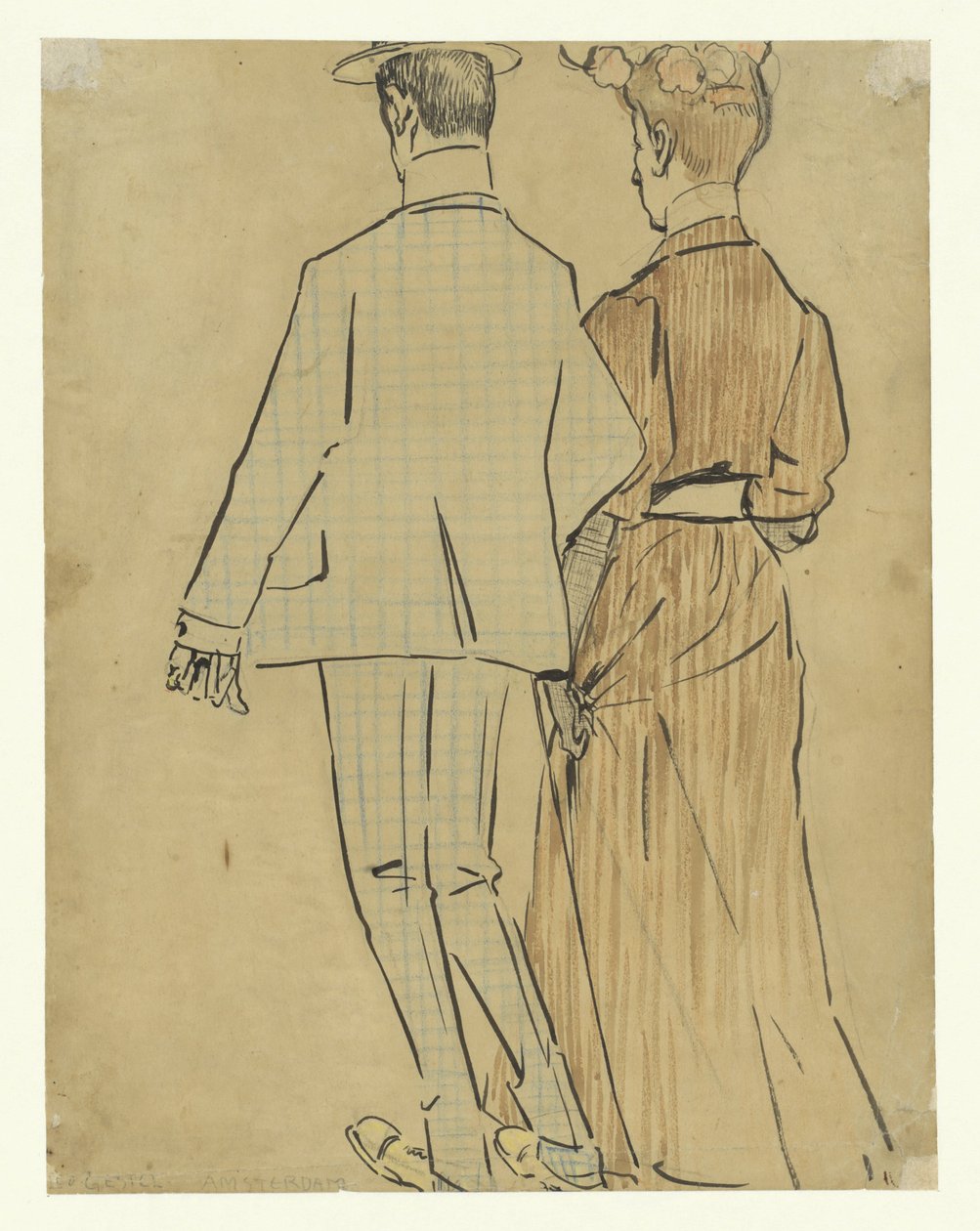 Wandelend stel door Leo Gestel (signed by artist)