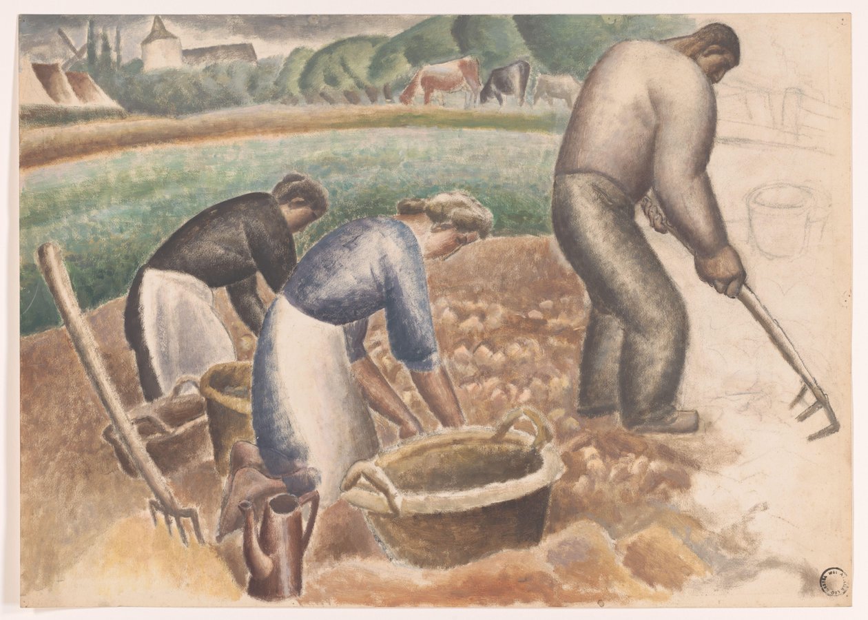 Aardappelrooiers op het land door Leo Gestel