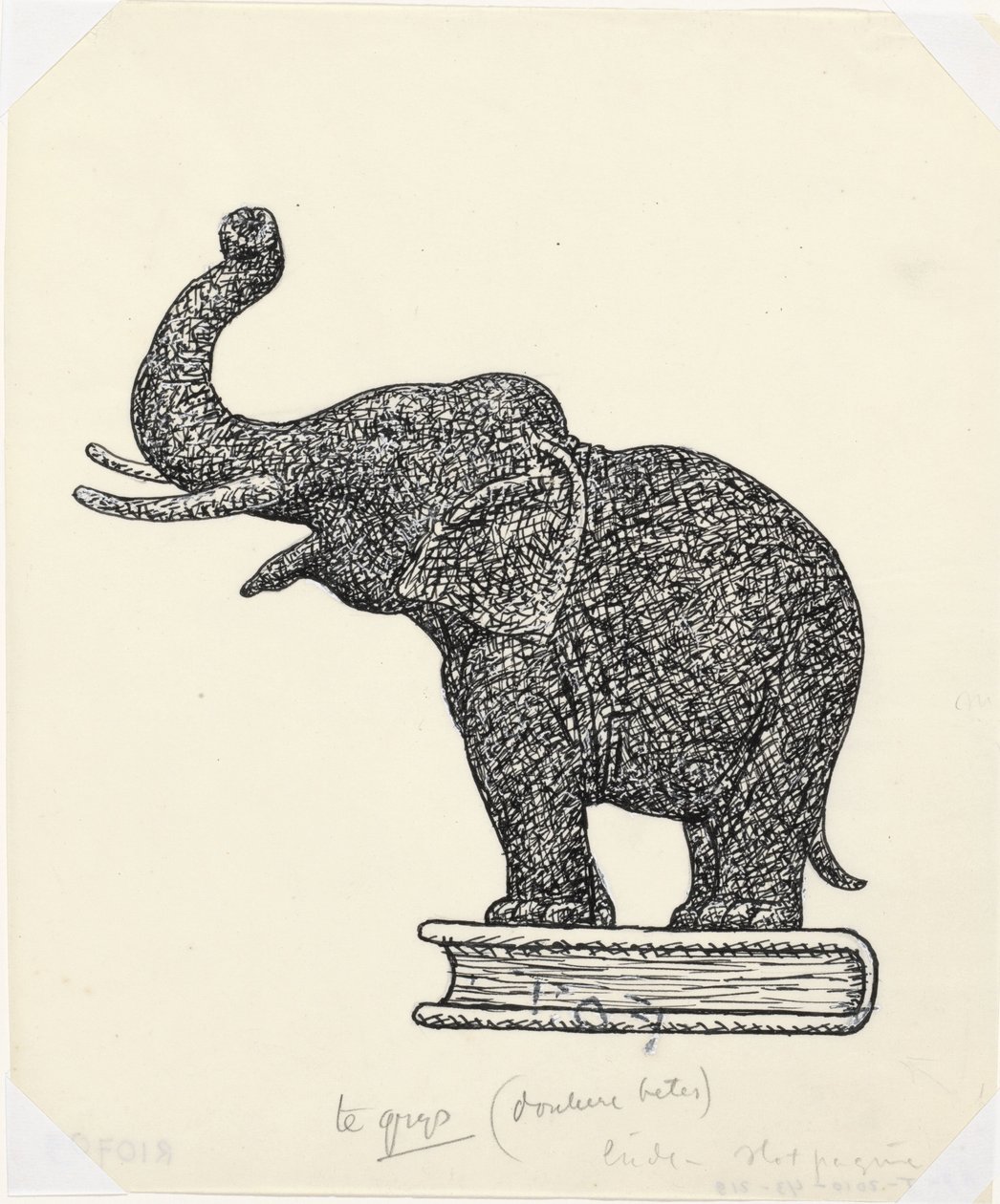 Olifant op boek (schets) door Leo Gestel