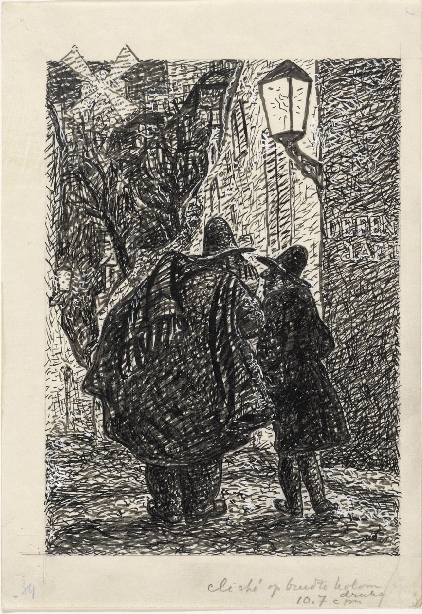 Twee mannen op straat in het donker door Leo Gestel