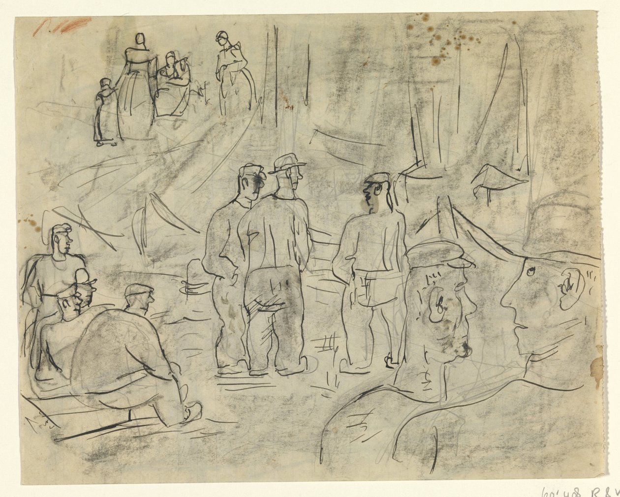 Vissers in een haven door Leo Gestel