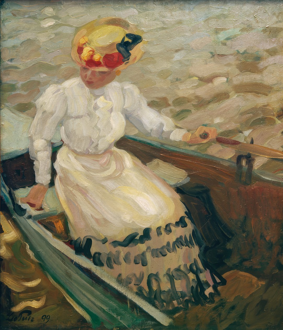 Meisje in een boot door Leo Putz