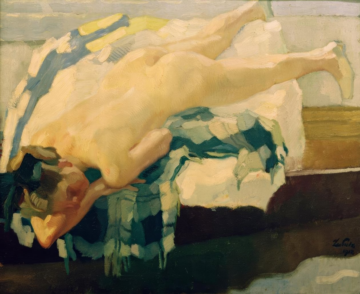 Vrouwelijk naakt in een boot door Leo Putz