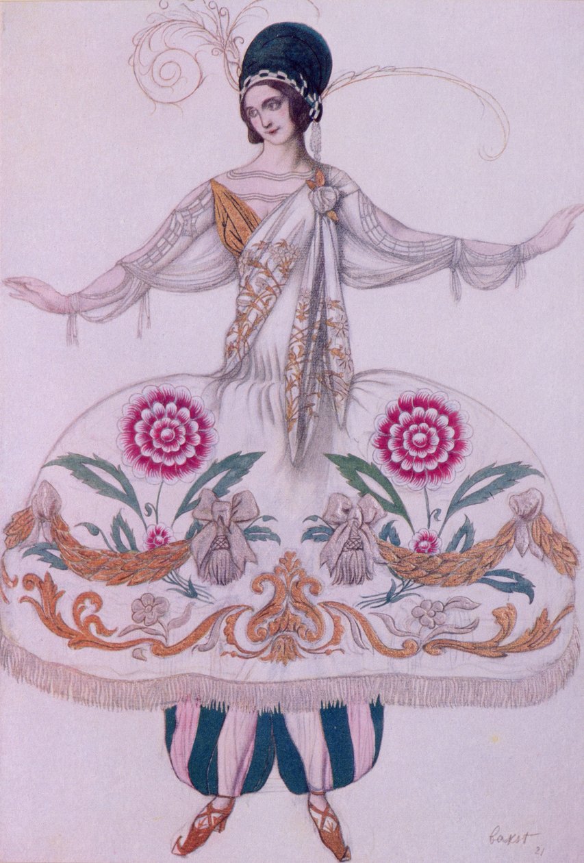 Kostuumontwerp voor Scheherazade, uit Doornroosje, 1921 door Leon Bakst