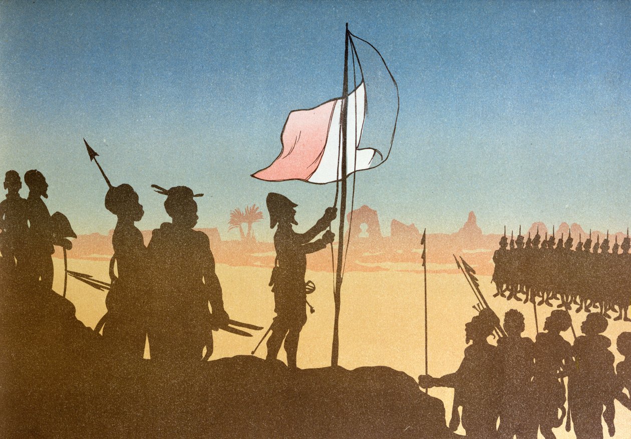 Schaduwspel dat het hijsen van de Franse Vlag in Fashoda in 1898 uitbeeldt, 1900 door Leon Leroy