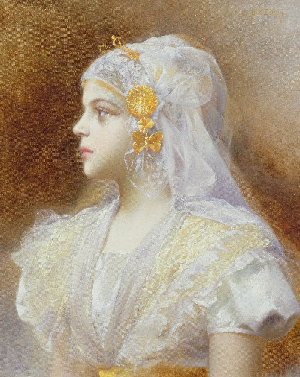 Portret van een meisje door Leon Auguste Cesar Hodebert