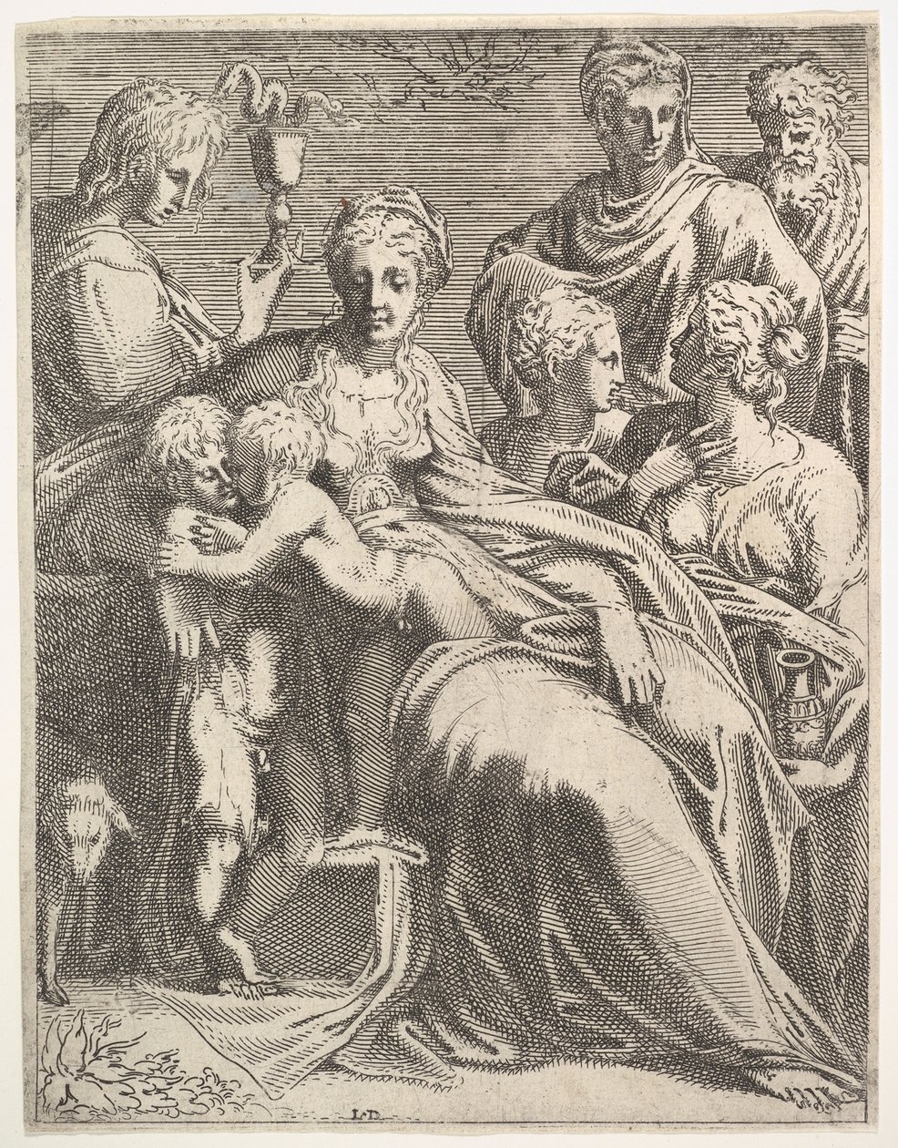 Maagd en kind met heiligen, ca. 1550-56 door Leon Davent
