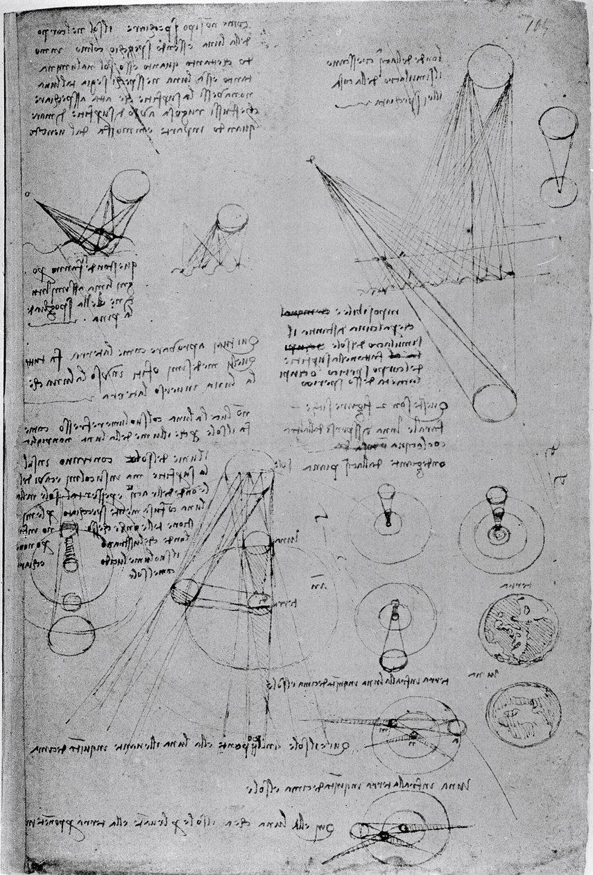 Astronomische diagrammen, uit het Codex Leicester, 1508-12 door Leonardo da Vinci