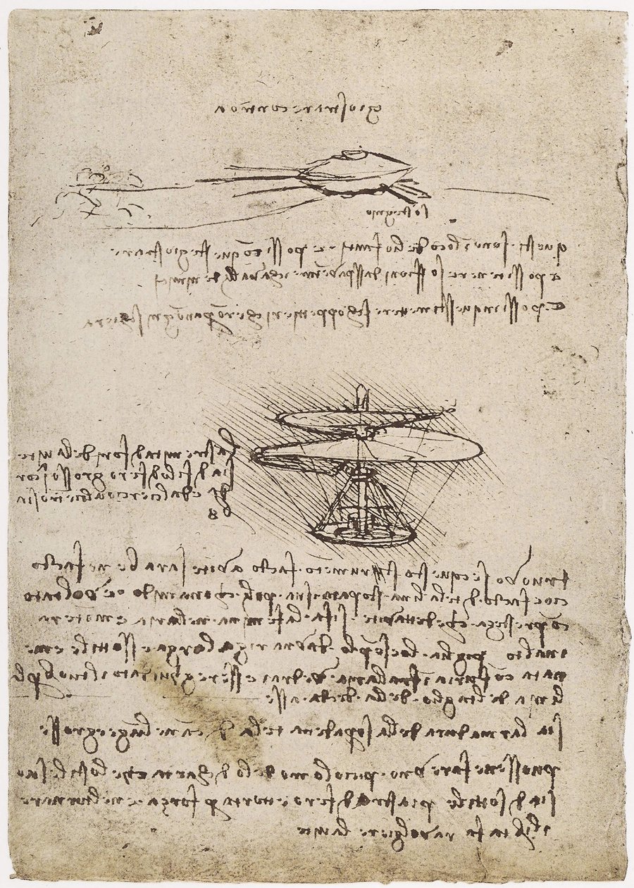 MS B 2173 fol. 83v Studies van een luchtschroef, 1488-90 door Leonardo da Vinci