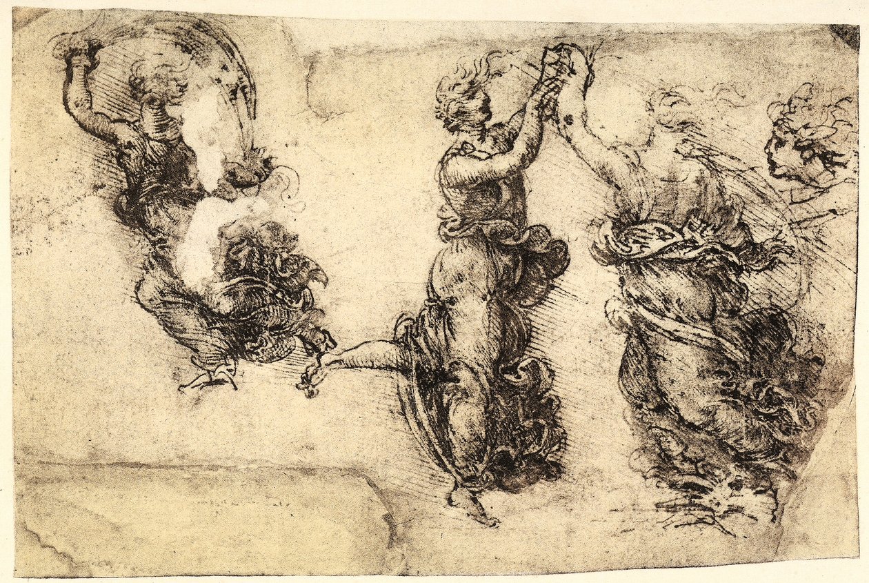 Studie van enkele dansende vrouwelijke figuren door Leonardo da Vinci