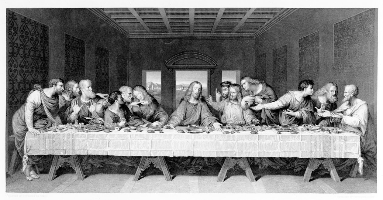 Het Laatste Avondmaal, gegraveerd door Frederick Bacon, 1863 door Leonardo da Vinci