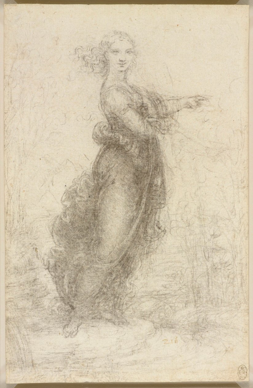 Een vrouw in een landschap door Leonardo da Vinci