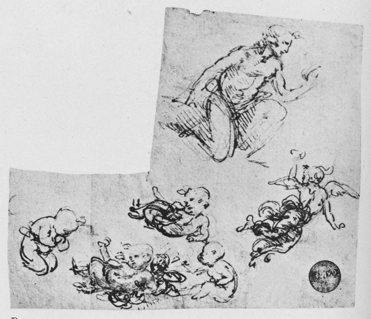 Knielende jongeling en putti, ca. 1480 1945 door Leonardo da Vinci