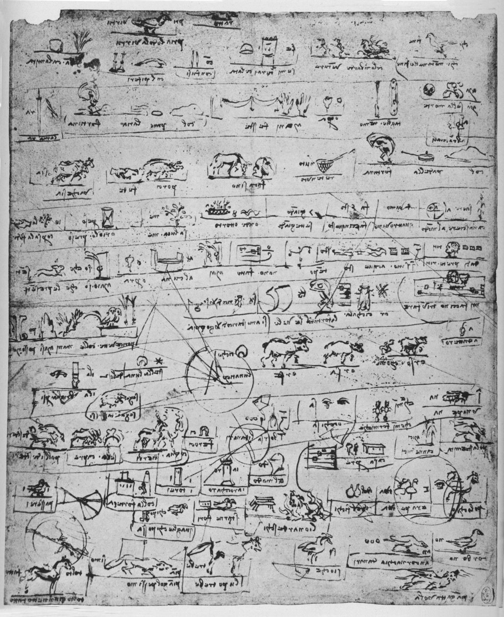 Blad met pictogrammen, ca. 1480 1945 door Leonardo da Vinci