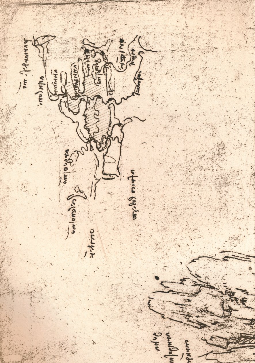 Schetskaart van Armenië, ca. 1472-ca. 1519 door Leonardo da Vinci
