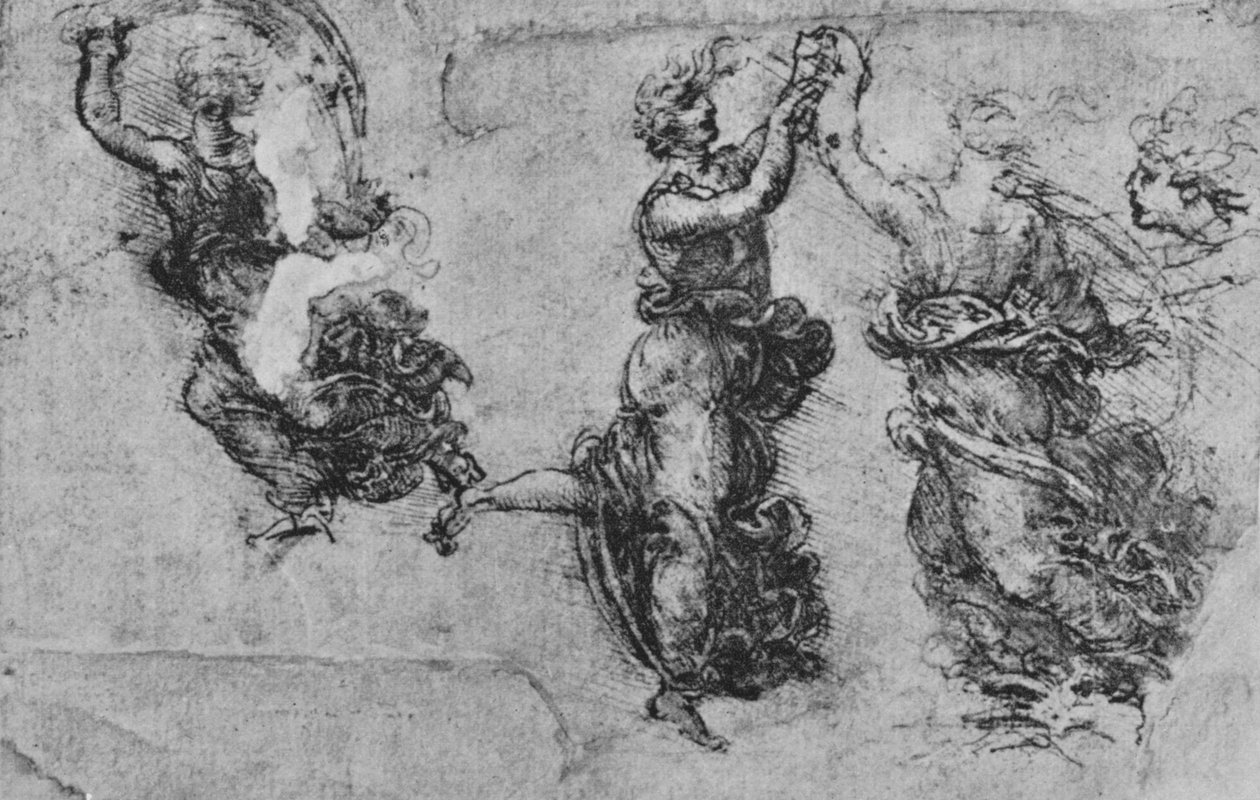 Studies van dansende nimfen door Leonardo da Vinci
