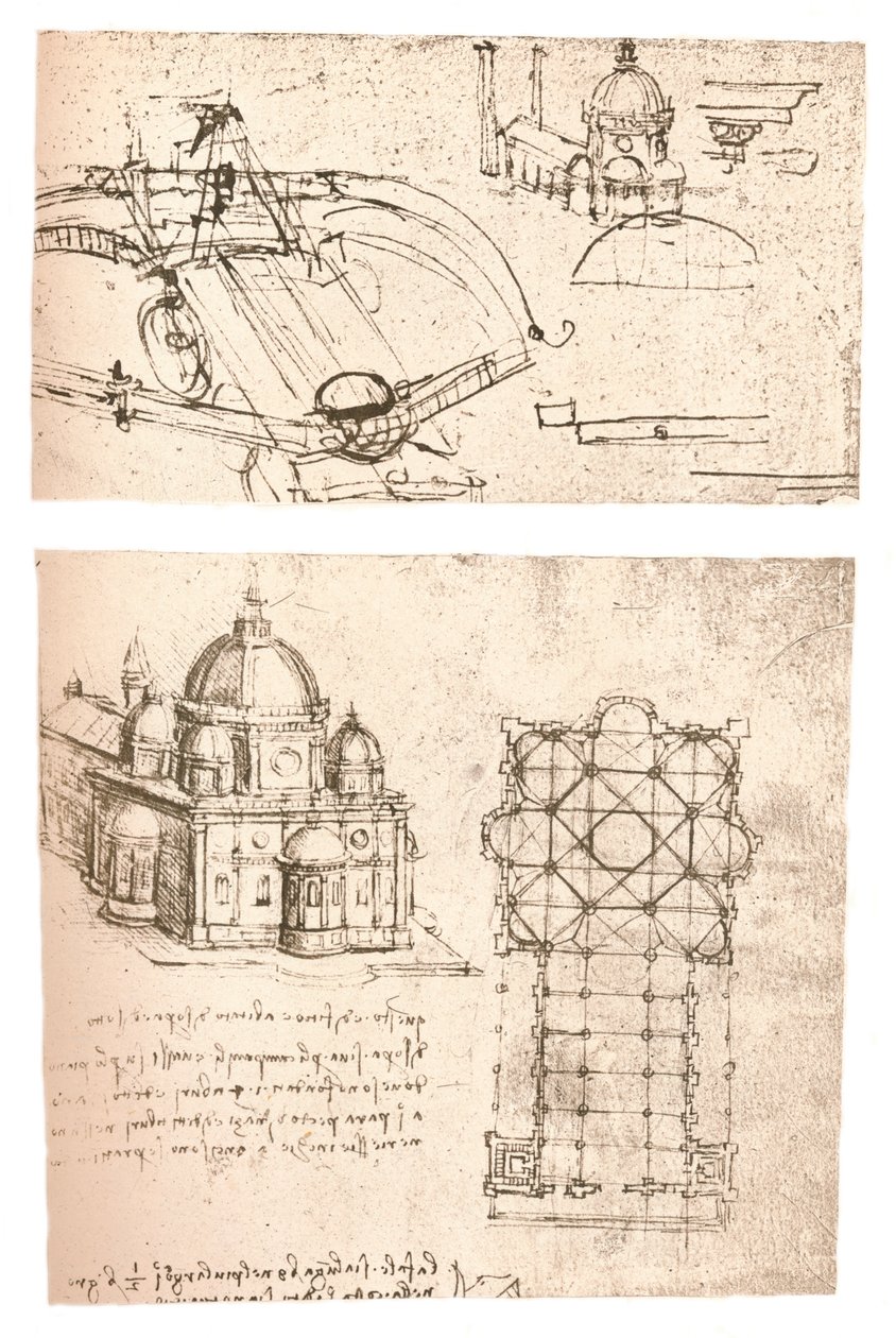 Twee tekeningen van kerken, ca. 1472-ca. 1519 1883 door Leonardo da Vinci