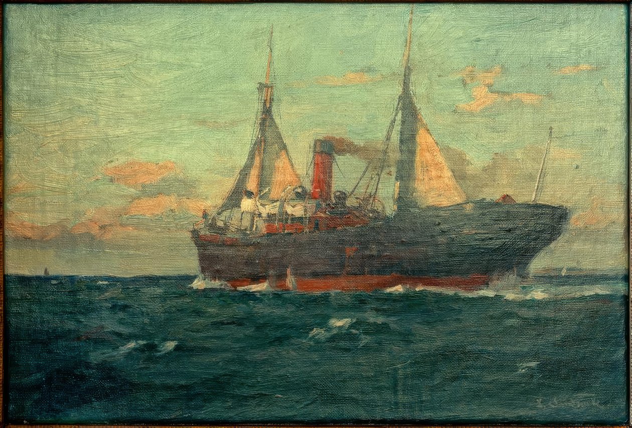 Stoomboot met hulpzeilen door Leonhard Sandrock