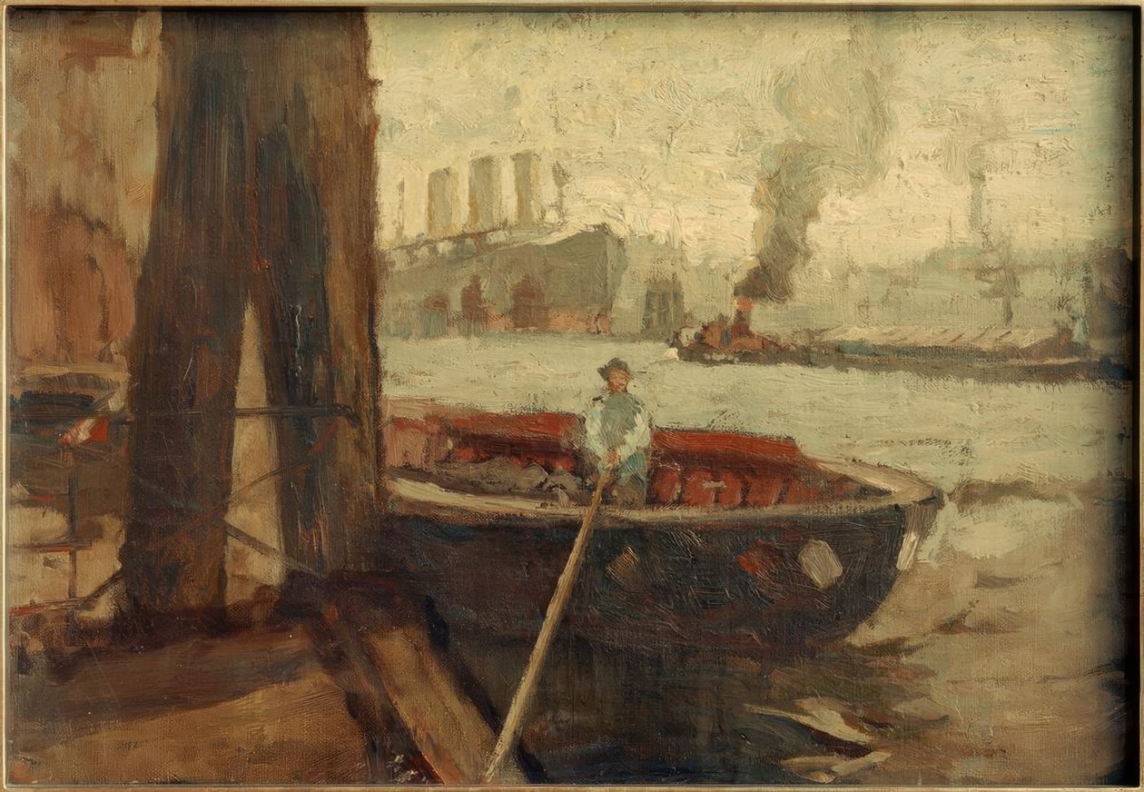 Schuit aan de pier door Leonhard Sandrock