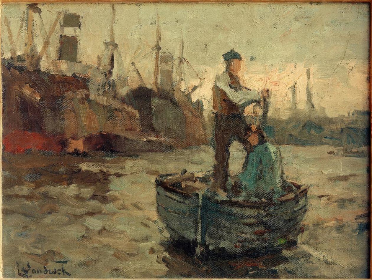 Twee mannen in een zeilboot aan het wrikken door Leonhard Sandrock