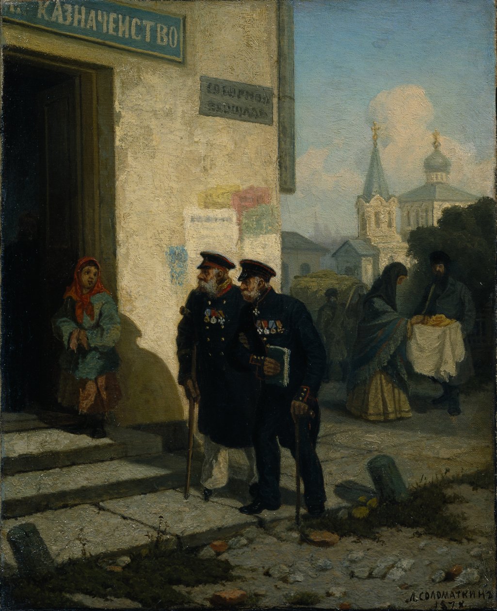 De Pensioendag, 1878 door Leonid Ivanovich Solomatkin