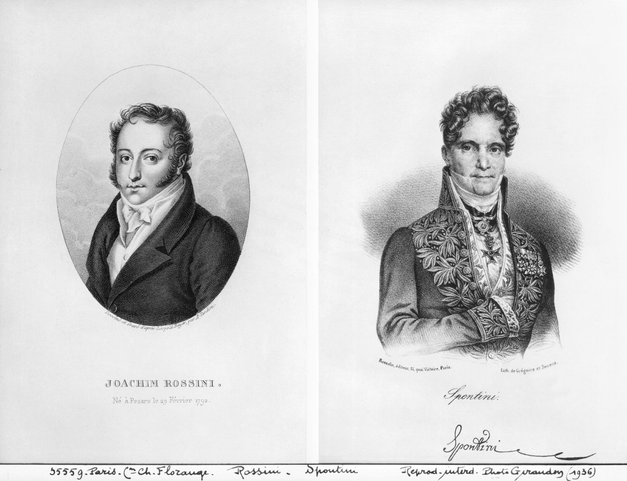 Gioacchino Rossini (1792-1868) en Gaspare Spontini (1774-1851) gegraveerd door Ambroise Tardieu (1788-1841) en Gregoire et Deneux (18e-19e eeuw) door Leopold Beyer