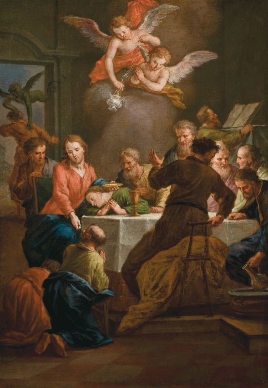 Jezus bedient de apostel Petrus door Leopold Layer