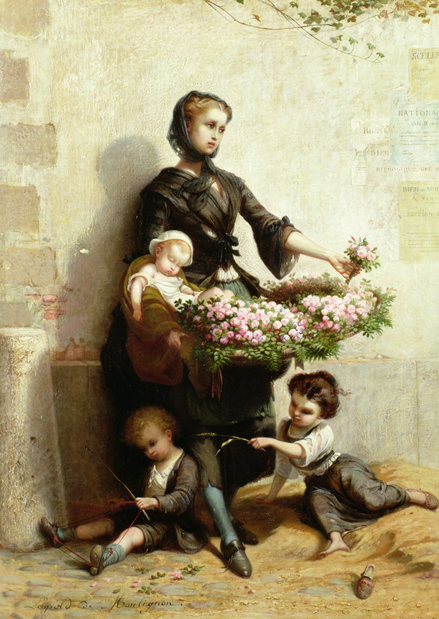 Victoriaanse bloemenverkoopster door Leopold de Moulignon