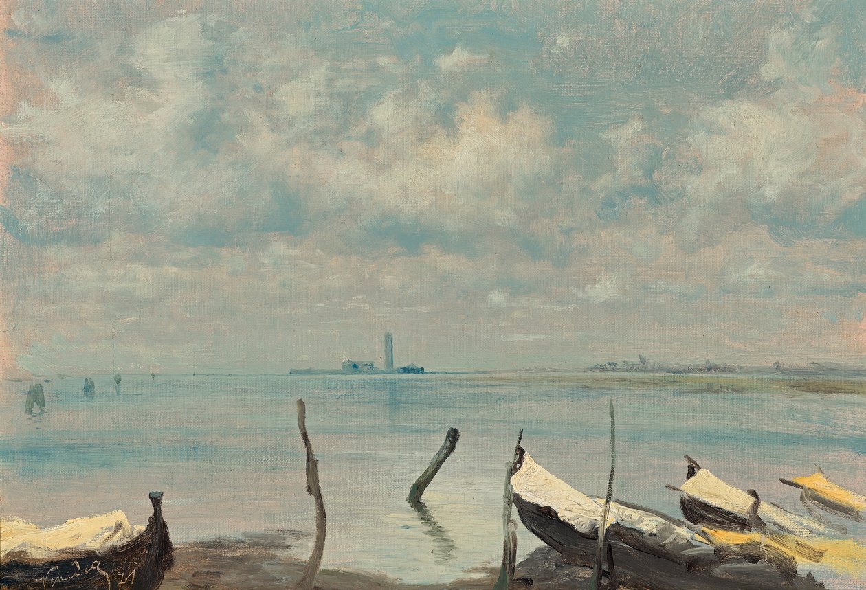 Uitzicht van Mestre op Venetië (lagunelandschap) door Leopold Carl Muller